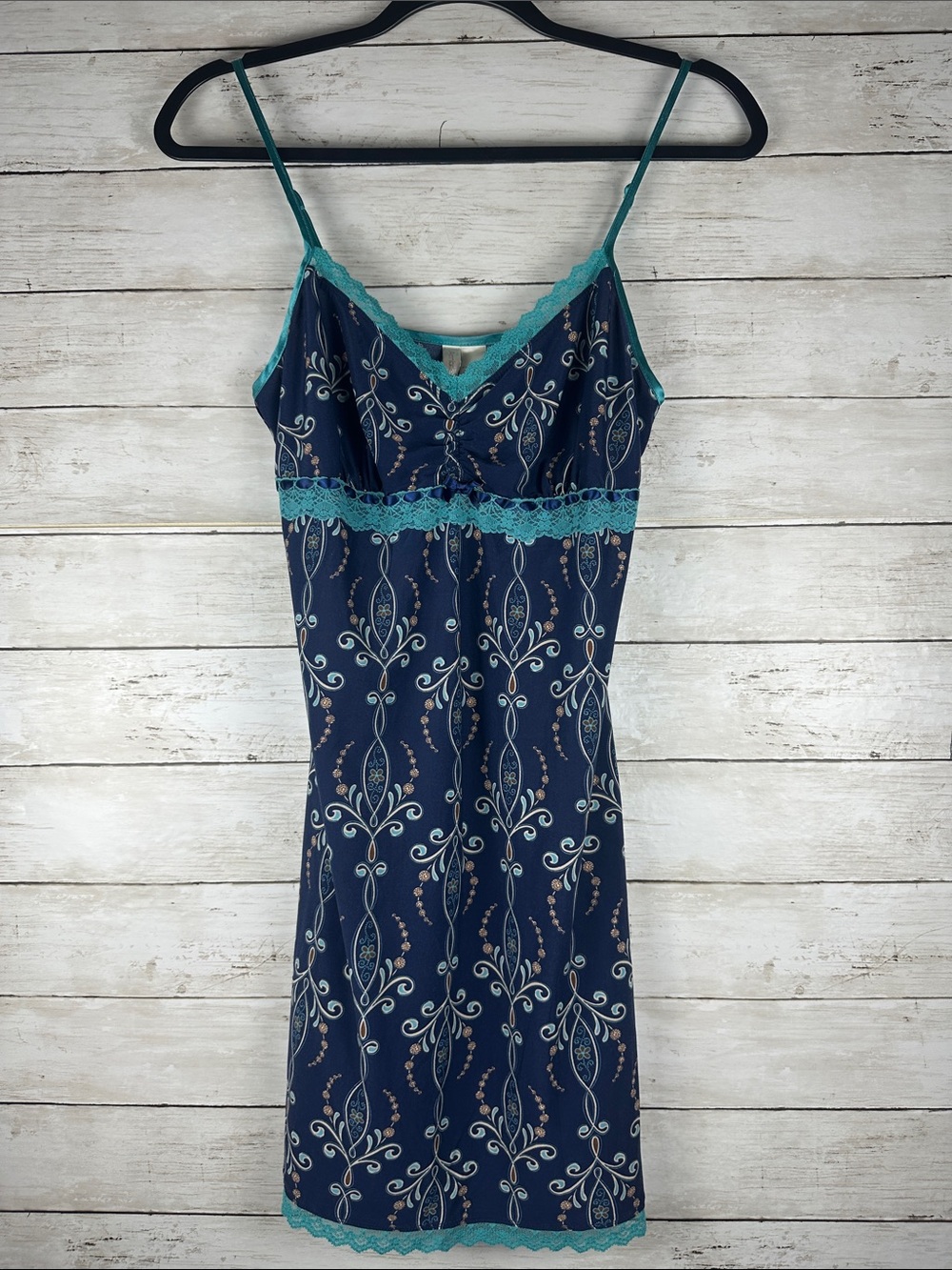 Ambrielle Y2K Vintage Style Blue Patterned Babydoll Chemise Nightgown Lace M